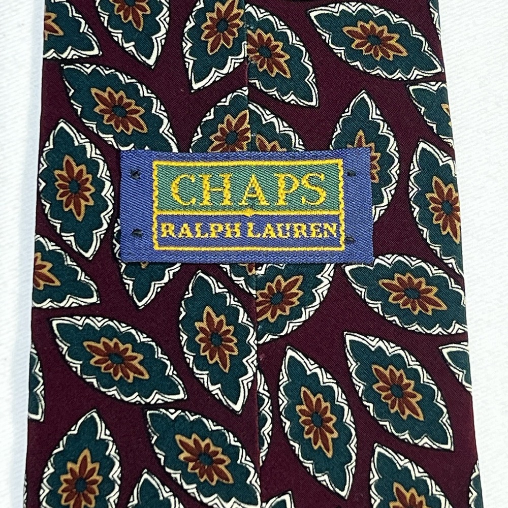 Chaps Ralph Lauren Designer Burgundy medallion Geometric Silk Men's Tie vtg